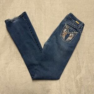 Silver Diva Womens Bootcut Jeans Size 7 Medium Wash Embellished Back Pocket Y2K